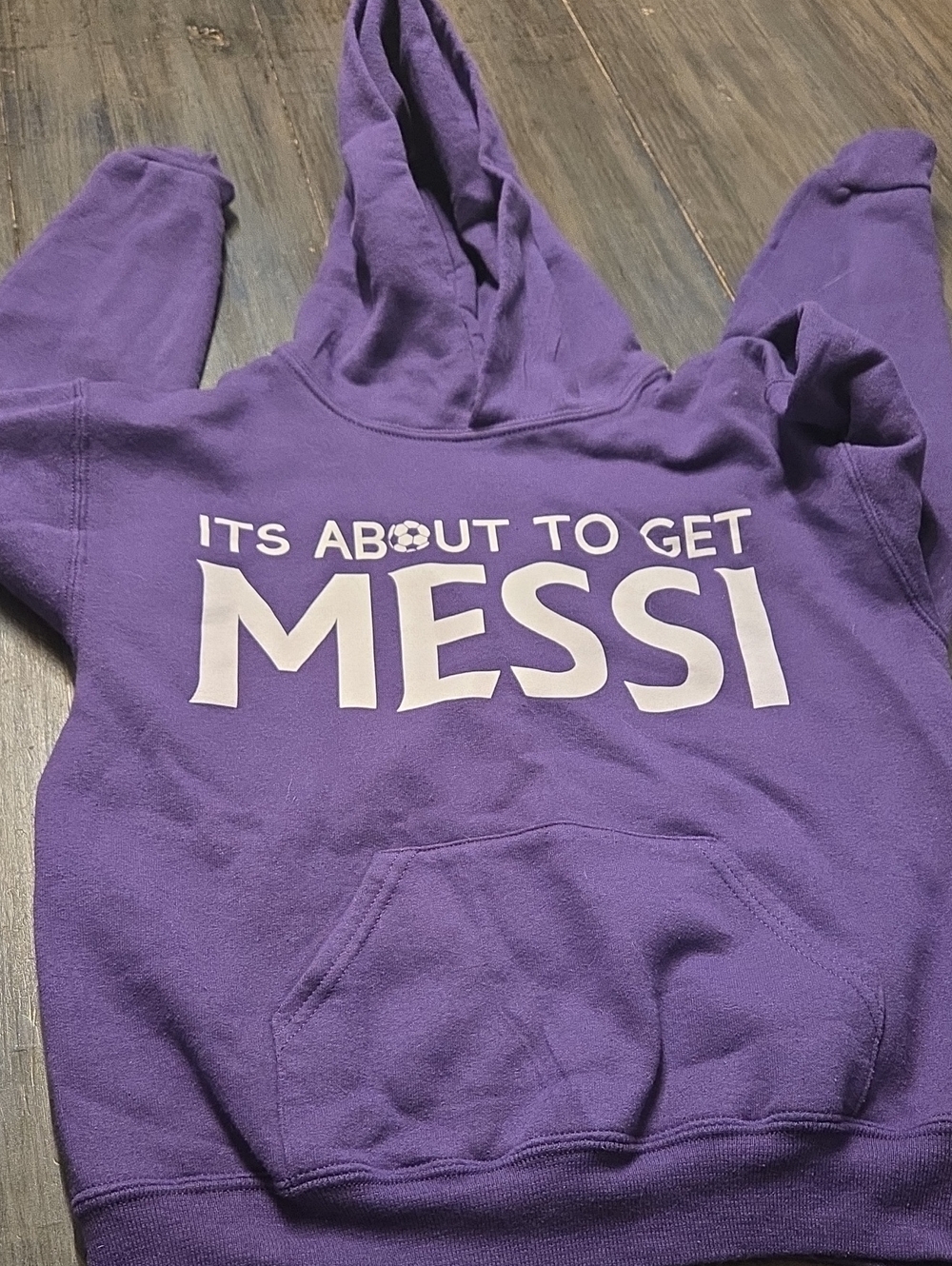 Purple "It's About to Get Messi" Graphic Hoodie